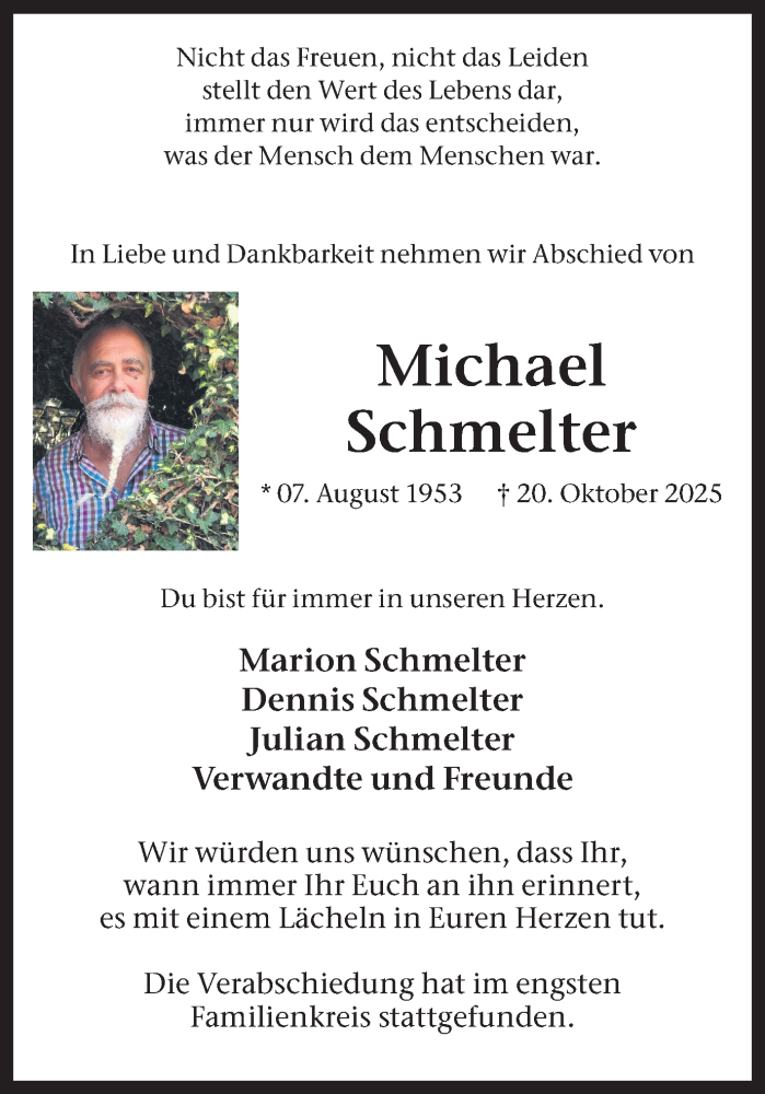  Traueranzeige für Michael Schmelter vom 24.10.2025 aus Ruhr Nachrichten