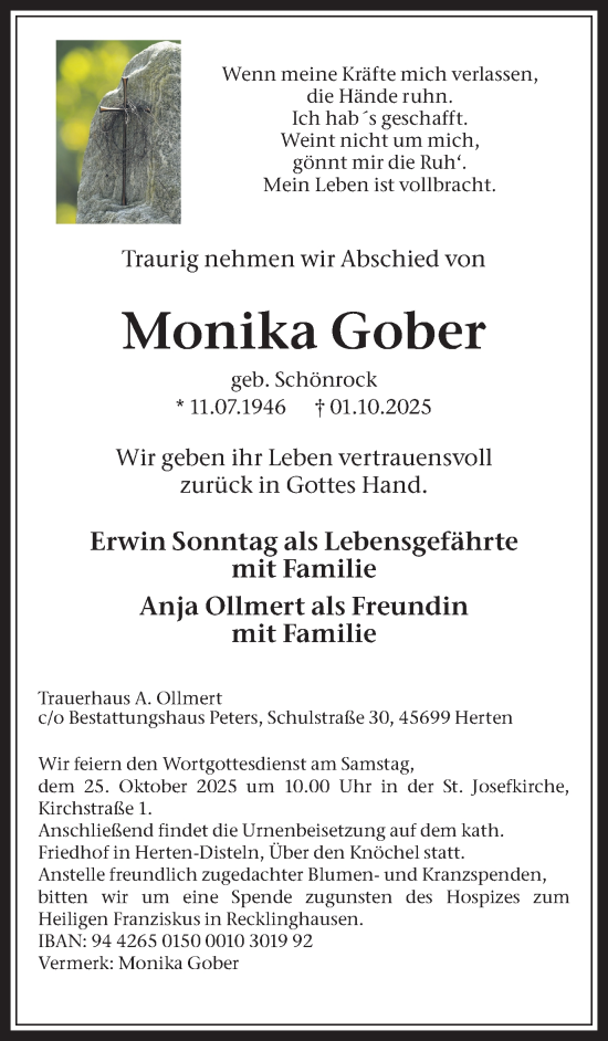 Traueranzeige von Monika Gober von Trauer Vest