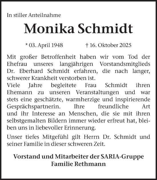 Traueranzeige von Monika Schmidt von Ruhr Nachrichten