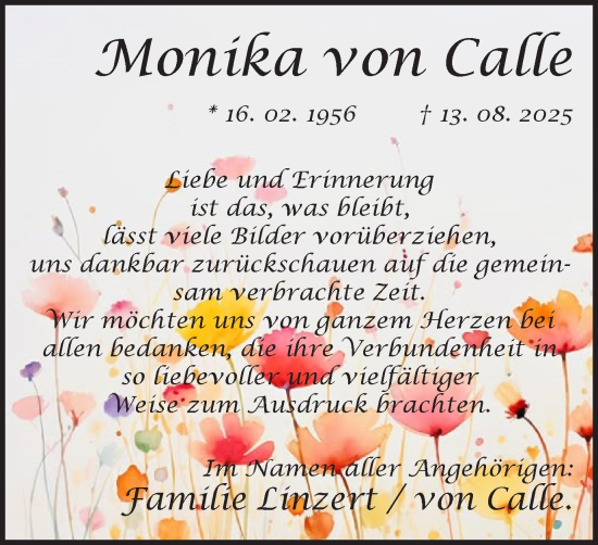 Traueranzeige von Monika von Calle von Stadtanzeiger Castrop-Rauxel
