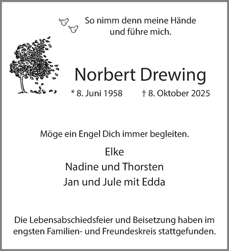  Traueranzeige für Norbert Drewing vom 14.10.2025 aus 