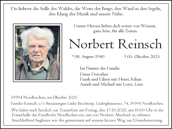 Traueranzeige von Norbert Reinsch von Ruhr Nachrichten