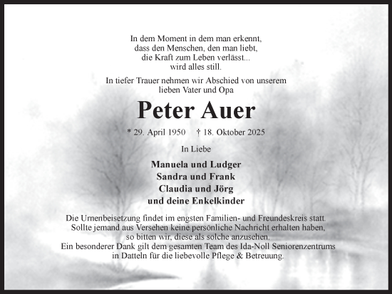 Traueranzeige von Peter Auer von Ruhr Nachrichten