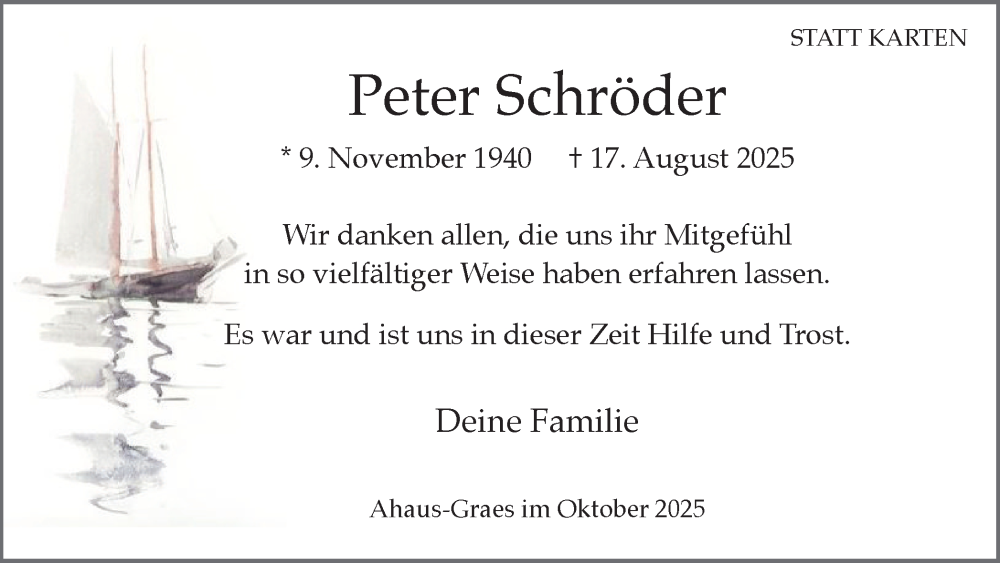  Traueranzeige für Peter Schröder vom 18.10.2025 aus Münsterland Zeitung