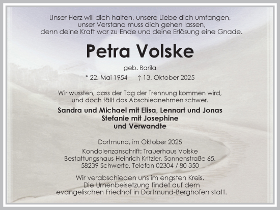 Traueranzeige von Petra Volske von Ruhr Nachrichten