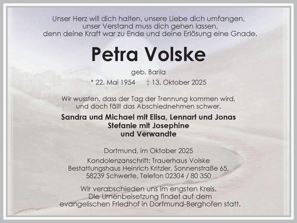  Traueranzeige für Petra Volske vom 18.10.2025 aus Ruhr Nachrichten