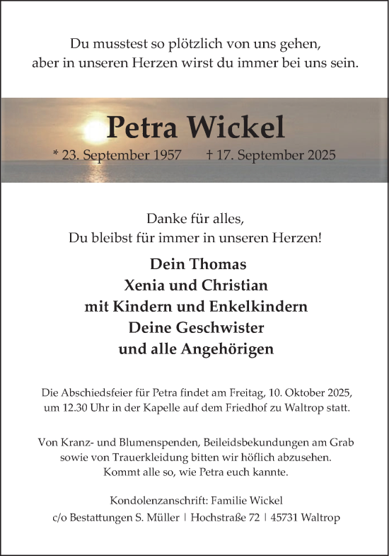 Traueranzeige von Petra Wickel von Lüner Anzeiger