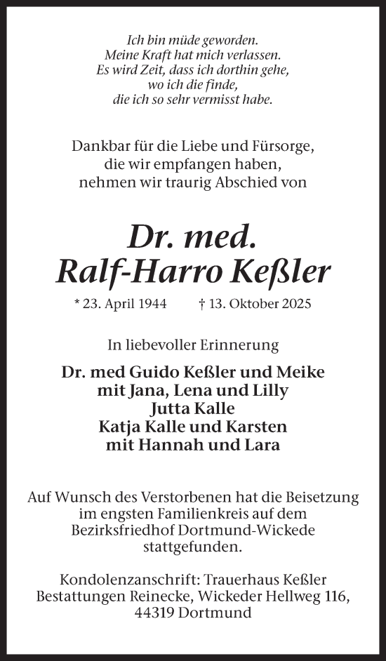 Traueranzeige von Ralf-Harro Keßler von Ruhr Nachrichten