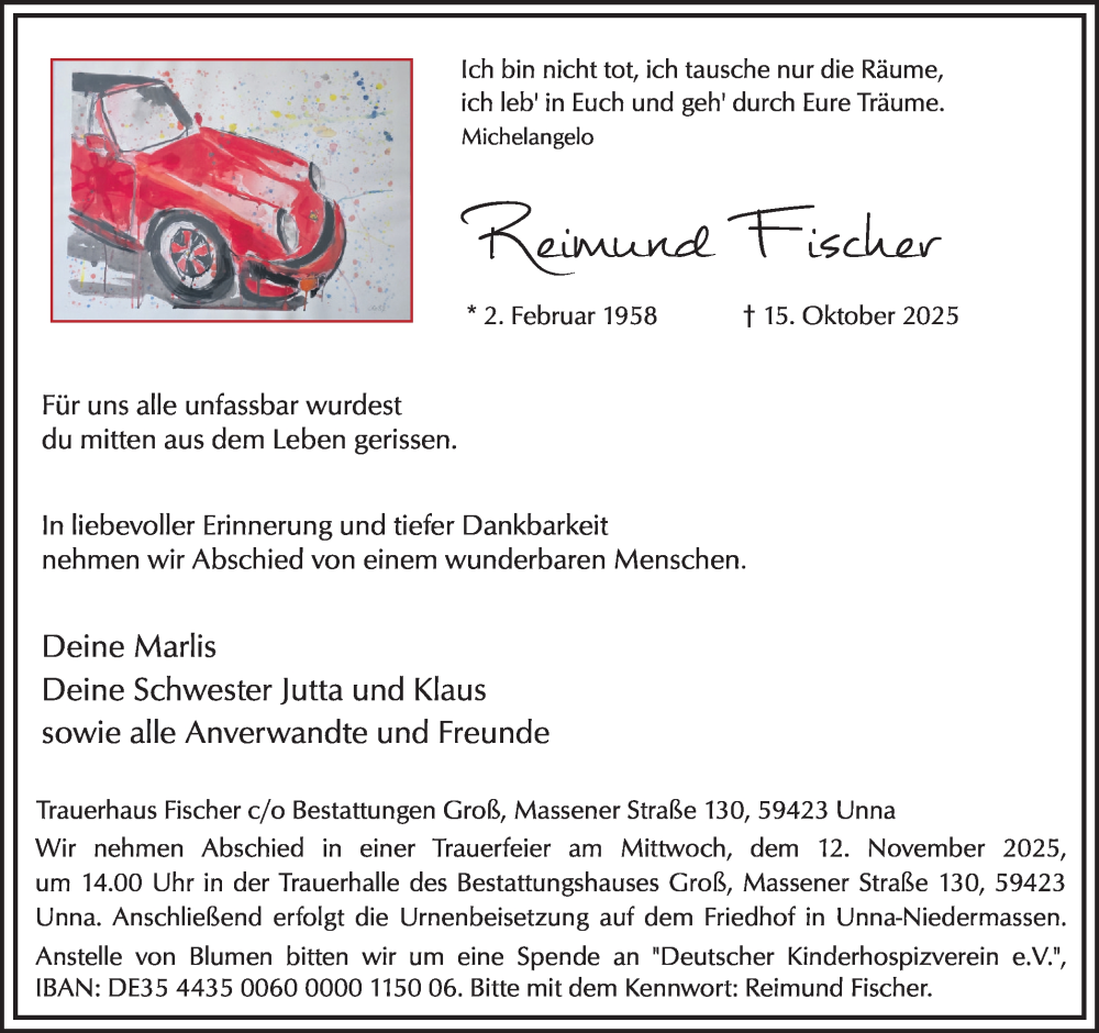  Traueranzeige für Reimund Fischer vom 25.10.2025 aus Hellweger Anzeiger