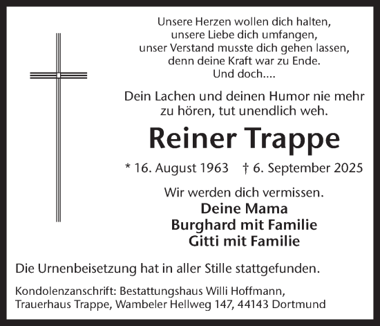 Traueranzeige von Reiner Trappe von Ruhr Nachrichten