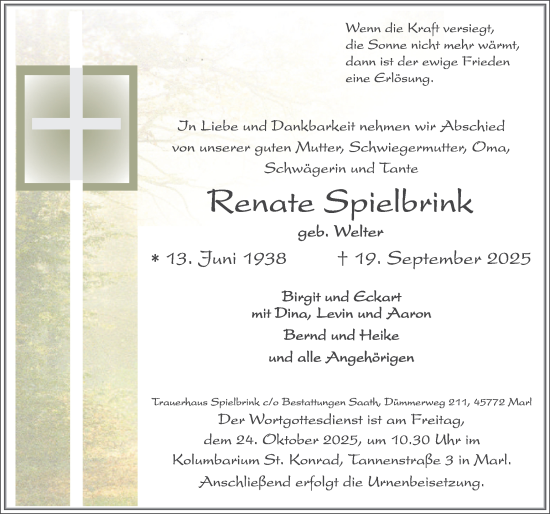 Traueranzeige von Renate Spielbrink von Trauer Vest