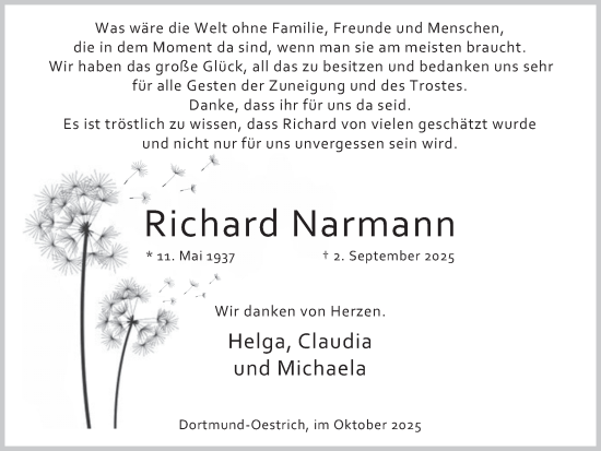 Traueranzeige von Richard Narmann von Ruhr Nachrichten