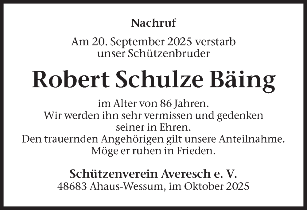  Traueranzeige für Robert Schulze Bäing vom 07.10.2025 aus Münsterland Zeitung