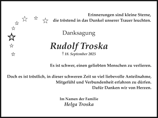 Traueranzeige von Rudolf Troska von Trauer Vest