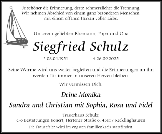 Traueranzeige von Siegfried Schulz von Trauer Vest