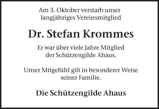Traueranzeige von Stefan Krommes von Münsterland Zeitung
