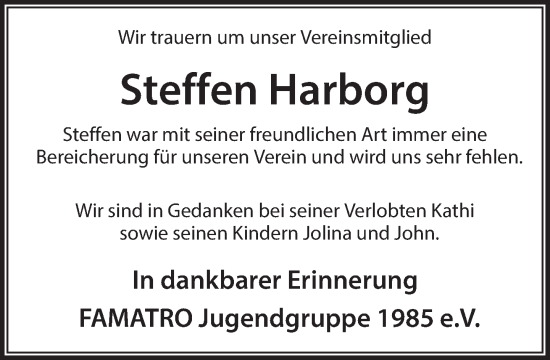 Traueranzeige von Steffen Harborg 