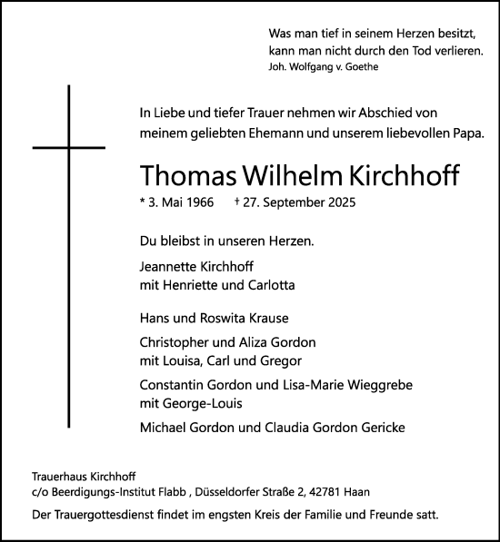 Traueranzeige von Thomas Wilhelm Kirchhoff 
