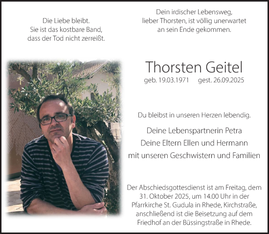 Traueranzeige von Thorsten Geitel 