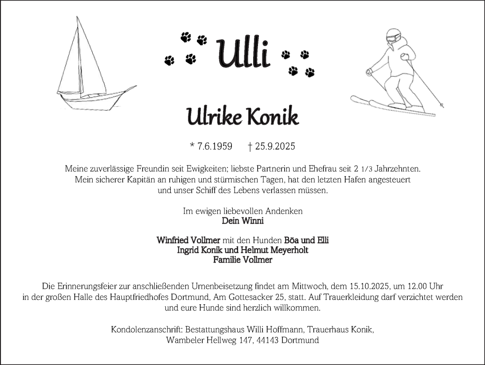  Traueranzeige für Ulrike Konik vom 04.10.2025 aus Ruhr Nachrichten