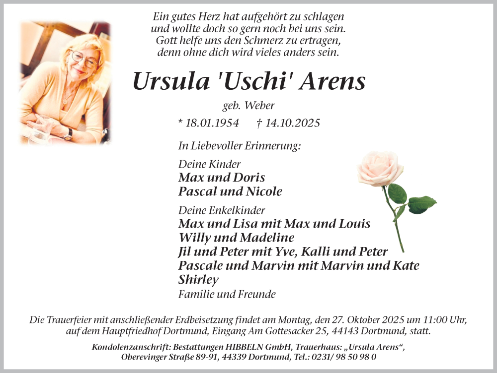 Traueranzeige für Ursula Arens vom 22.10.2025 aus Ruhr Nachrichten