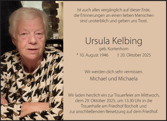 Traueranzeige von Ursula Kelbing 