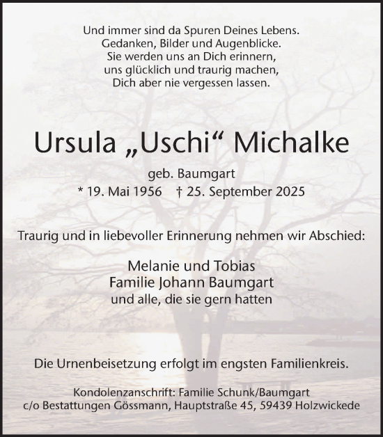 Traueranzeige von Ursula Michalke von Hellweger Anzeiger