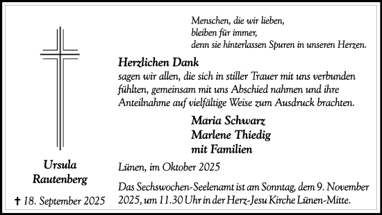 Traueranzeige von Ursula Rautenberg von Lüner Anzeiger