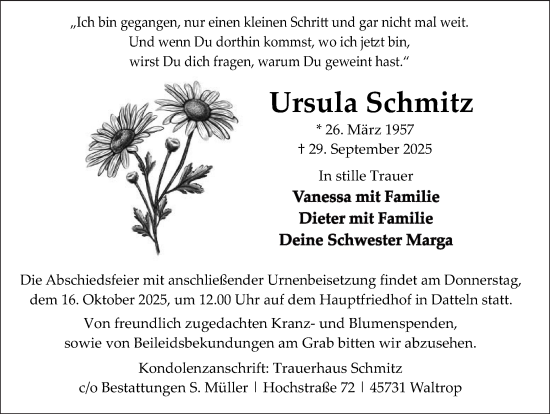 Traueranzeige von Ursula Schmitz von Trauer Vest