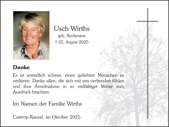 Traueranzeige von Usch Wirths von Ruhr Nachrichten