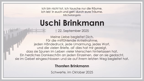 Traueranzeige von Uschi Brinkmann von Ruhr Nachrichten