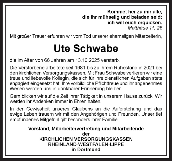 Traueranzeige von Ute Schwabe 