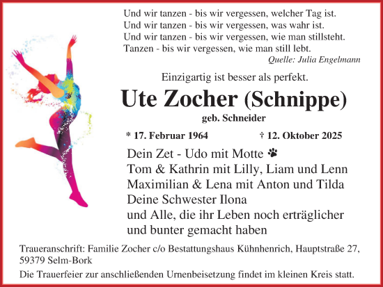 Traueranzeige von Ute Zocher von Ruhr Nachrichten