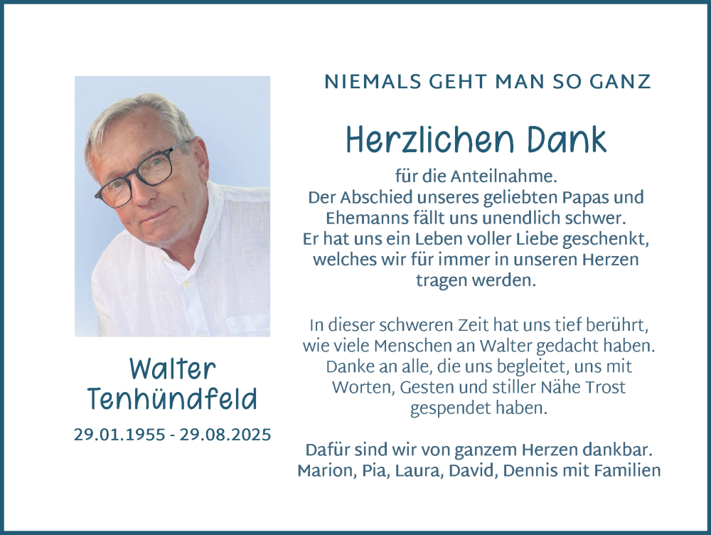  Traueranzeige für Walter Tenhündfeld vom 18.10.2025 aus Münsterland Zeitung