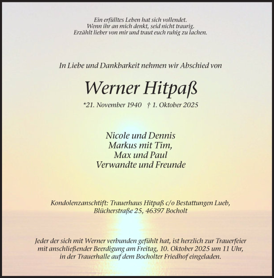 Traueranzeige von Werner Hitpaß 