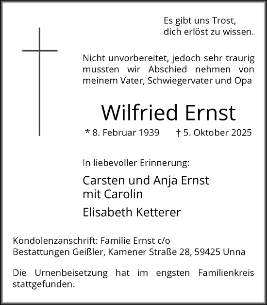 Traueranzeige von Wilfried Ernst von Ruhr Nachrichten