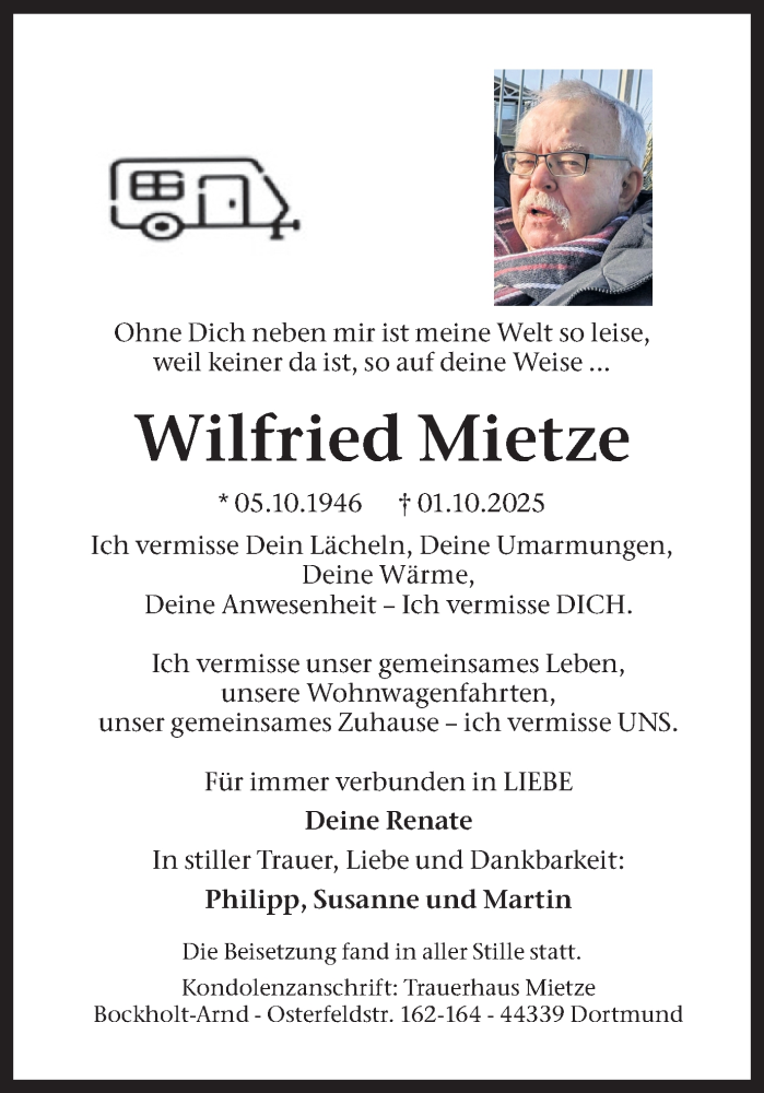  Traueranzeige für Wilfried Mietze vom 18.10.2025 aus Ruhr Nachrichten
