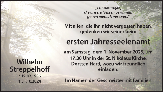 Traueranzeige von Wilhelm Streppelhoff von Ruhr Nachrichten und Dorstener Zeitung
