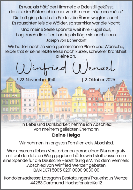 Traueranzeige von Winfried Wenzel von Ruhr Nachrichten