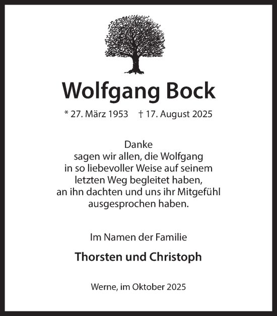 Traueranzeige von Wolfgang Bock von Ruhr Nachrichten