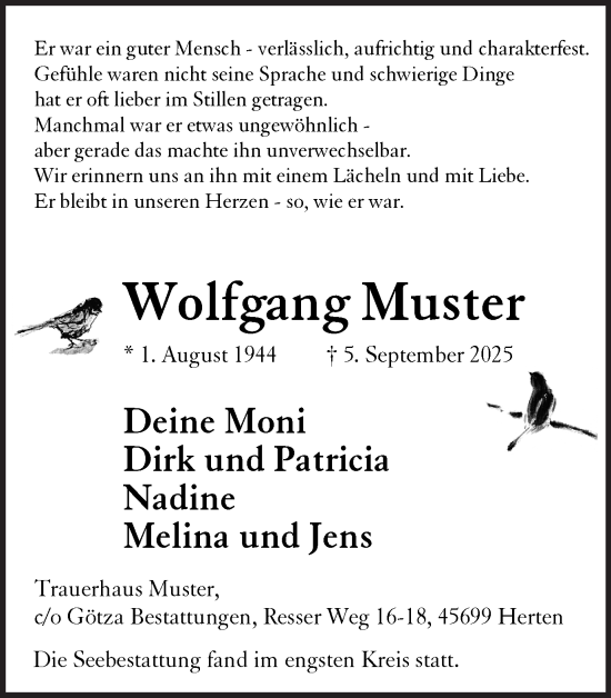 Traueranzeige von Wolfgang Muster von Trauer Vest