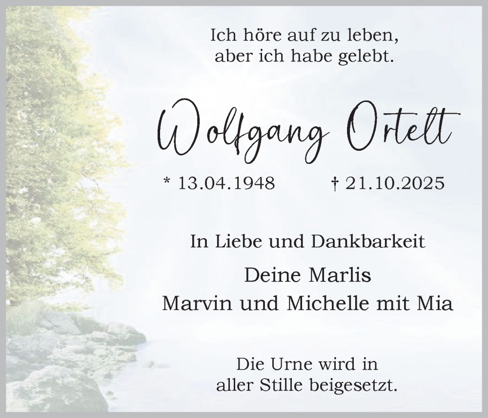  Traueranzeige für Wolfgang Ortelt vom 01.11.2025 aus Ruhr Nachrichten