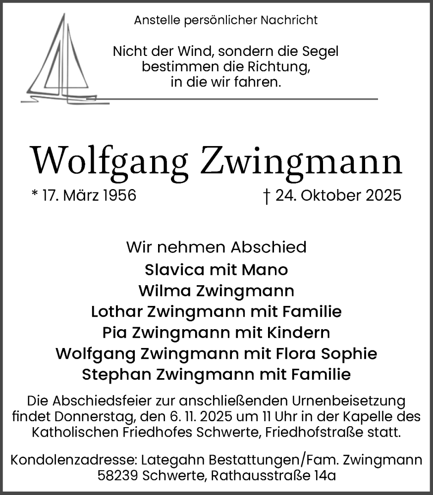  Traueranzeige für Wolfgang Zwingmann vom 01.11.2025 aus Ruhr Nachrichten