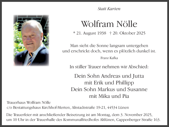 Traueranzeige von Wolfram Nölle von Lüner Anzeiger