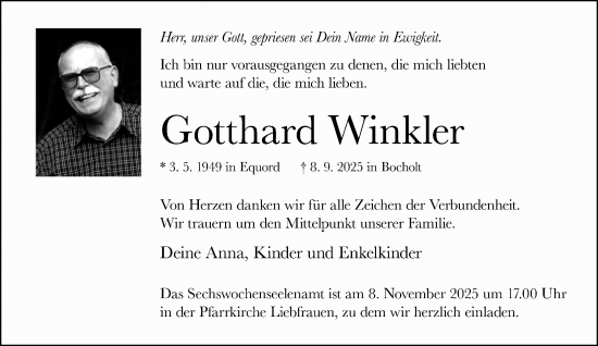 Traueranzeige von Gotthard Winkler von Bocholter Borkener Volksblatt 