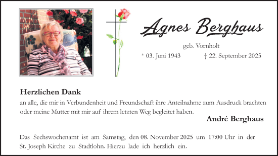Traueranzeige von Agnes Berghaus von Münsterland Zeitung