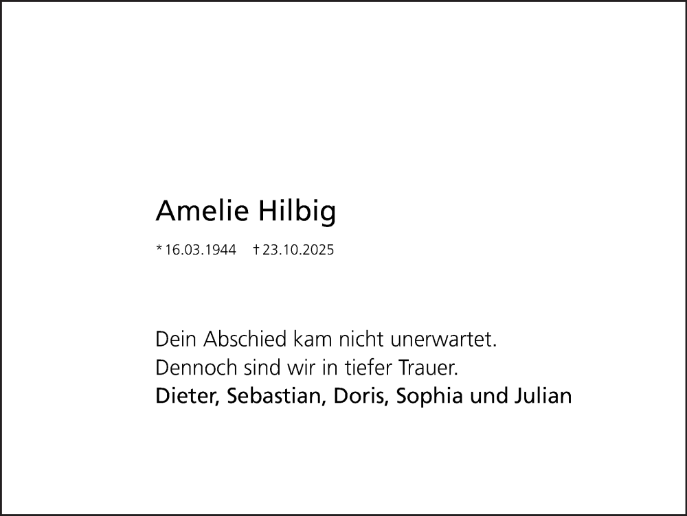  Traueranzeige für Amelie Hilbig vom 08.11.2025 aus Stadtanzeiger Castrop-Rauxel