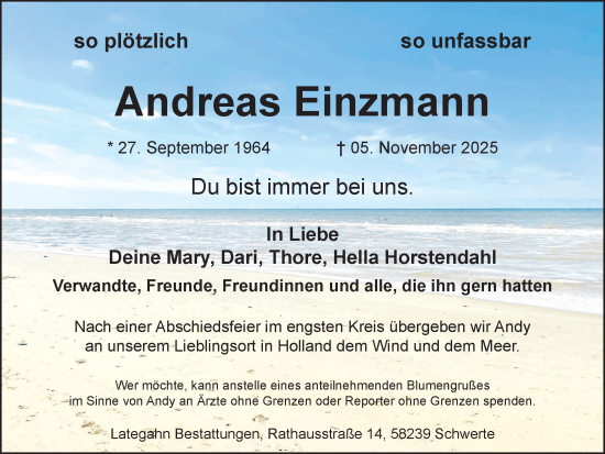 Traueranzeige von Andreas Einzmann von Ruhr Nachrichten