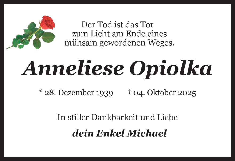  Traueranzeige für Anneliese Opiolka vom 22.11.2025 aus Lüner Anzeiger