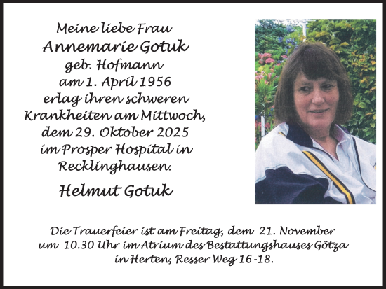 Traueranzeige von Annemarie Gotuk von Trauer Vest